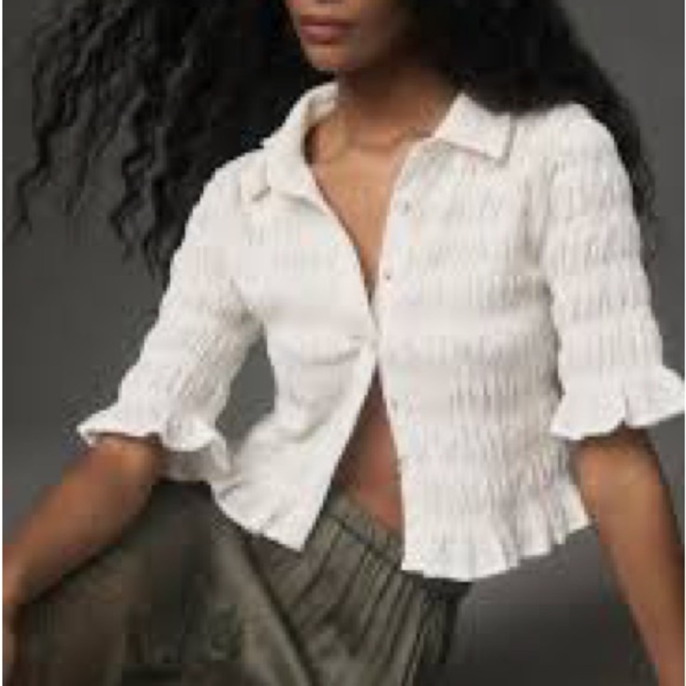 MAEVE By Anthropologie Smocked Button-Front Top Women's Size XS